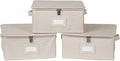 Covermates Keepsakes Zip-Top Storage Box Set, 3 Pack Heavy Duty Polyester Organizer Bins, Stackable Design, ID Window, Reinforced Handles, Closet Home Storage, Beige Heather
