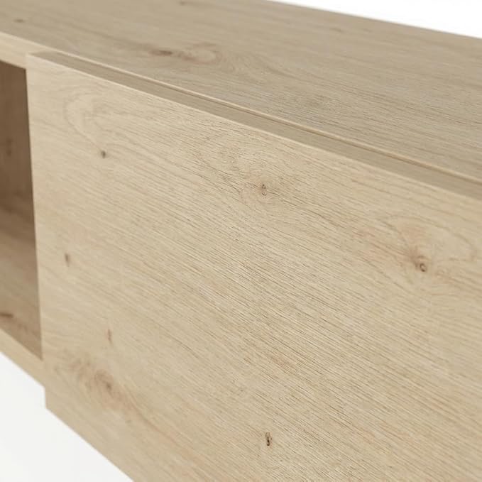 Furnifact Oak Floating Wall Mounted TV Stand for 75 Inch Televisions, Engineered Wood Construction, Modern Design, Concealed Storage, Wall-Mountable Style