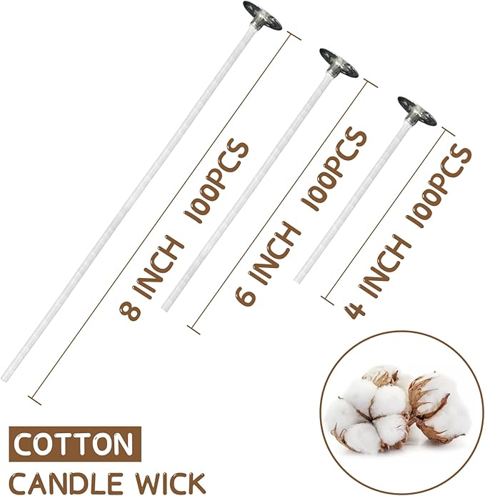 JEAWIWI Candle Wick 300 Pcs with 300 Pcs Wick Stickers and 30 Pcs Candle Wick Holders, Cotton Candle Wicks for Candle Making for Soy Wax, Beeswax, Coconut Wax