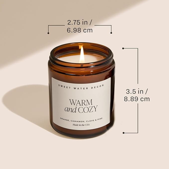 Sweet Water Decor Merry and Bright Candle - Bayberry, Fir, Nutmeg, and Clove Winter Non Toxic Christmas Scented Soy Candles for Home - 9oz Amber Jar, 40 Hour Burn Time, Made in The USA