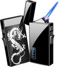 Torch Lighter, Dual Arc and Jet Flame - 2 in 1, USB Rechargeable with Battery Indicator, Refillable Windproof Plasma Lighter (No Butane) - Black