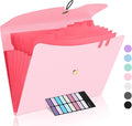 Sooez 7 Pocket Expanding File Folder, Premium Accordion File Organizer, Letter Size Folders for Documents, Sleek Filing Folders with Bungee Closure, Portable Folders for School Office Supplies, Pink