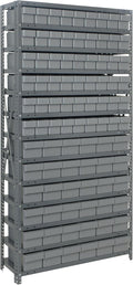 Quantum Storage Systems 1875-624GY Solid Heavy Duty 13 Shelves 90 Super Tuff Euro Gray Bins 75" H x 36" W x 18" D