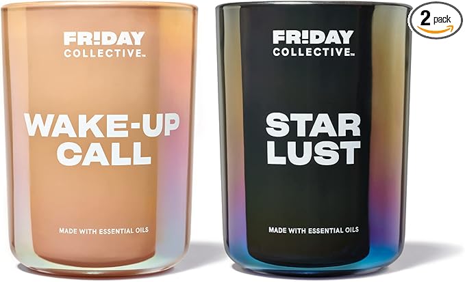 Friday Collective Star Lust and Wake-Up Call Candles, Fresh & Clean Plus Sweet & Spicy Scents, Made with Essential Oils, 2 Pack, 8 oz