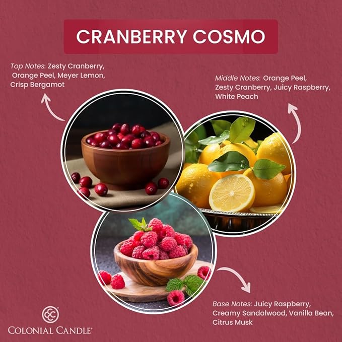 Colonial Candle Cranberry Cosmo Wax Melts, Wax Melt Warmer Cubes, Long Lasting Scented Wax Warmer Cubes, 4 Pack, 6 Cubes Each - Made in The USA