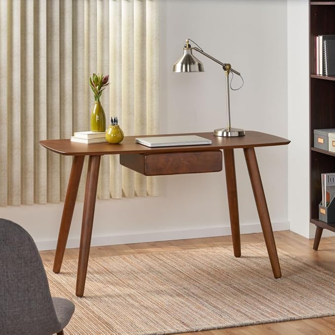 L Shaped Computer Desk with Drawers Modern Home Office Workstation Study Writing Table Walnut Color Gaming Desk for Bedroom