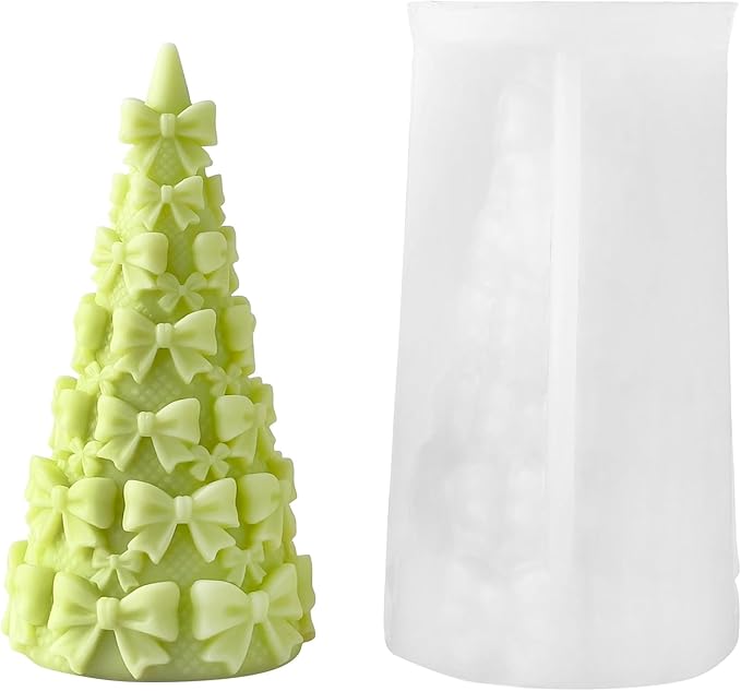 Candle Mold for Candle Making, 3D Conical Silicone Mold for Resin Casting DIY Plaster Polymer Clay Home Decoration (Bow&Tree)
