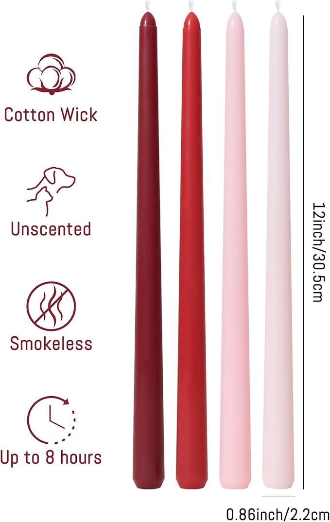 Viyffo Taper Candles, 12 Inch, 20 Pack, Red Ombre – Unscented, Smokeless Design, Up to 8-Hour Burn – Tall Candlesticks for Table Decor, Weddings & Dinners