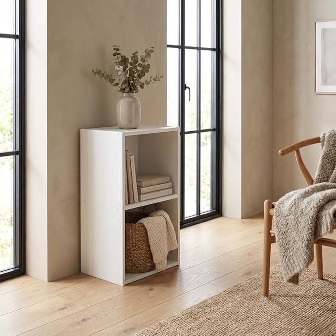 Furnifact White Bookcase with Wooden Shelves, Elegant Storage Solution, Modern Design, Durable Wood Material, Suitable for Living Room or Office Use