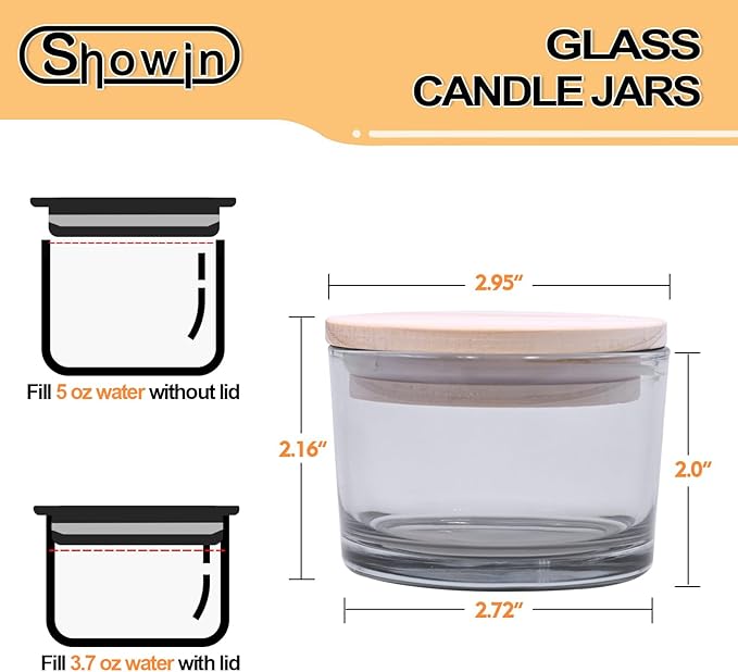 SHOWIN Thick Candle Jars for Making Candles 16 Pcs, 4 OZ Empty Jars with Wood Lids for Candle Making, Sample Container - Dishwasher Safe,Clear Gray