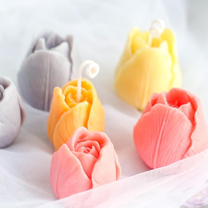 MGLIFEUL 2Pcs Tulip Silicone Candle Flower Wax Mold Silicone for Candles Resin Making Molds Moldes De Silicona para Hacer Velas Artesanales De Silicona,for Making Mothers Day Gifts for Mom Daughter