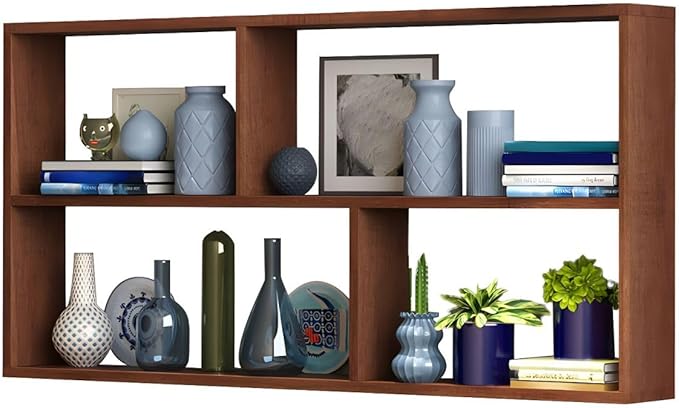 RUNNUP Floating Wall Mount Bookcase Engineered Wood Book Shelf Decor Wall Shelf for Study Room Office Living Room, Brown 47.2" L x 9.4" W x 25.6" H