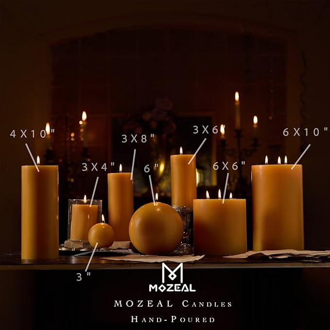 MOZEAL 3" x 6" Hand-Poured Unscented Candle, Dripless Pillar Candle Set of 3, Long Lasting Burning, Approx 120 Hours Burn Time, Rustic Country Style, for Autumn Feasts, Spicy Elegance, Spicy Mustard