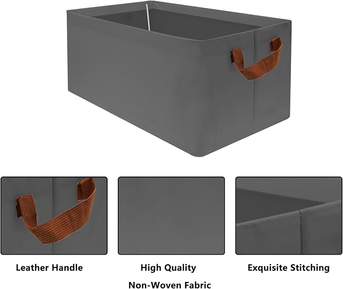 Large Capacity Storage Bins Closet Organizer System, 2PCS Fabric Storage Box with Steel Frame Stackable Shelf Storage Baskets Foldable Wardrobe Storage Box for Clothes Toys (Grey)