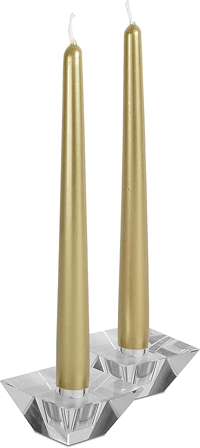 Hyoola Tall Metallic Cream Gold Taper Candles - 10 Inch - Dripless - 12 Pack - 8 Hour Burn Time