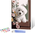 NAIMOER Dog Flowers Paint by Numbers Kits for Adults Beginner with Wooden Framed, Color by Numbers on Canvas Painting Kits for Adults, Easy Paint DIY Acrylic for Home Wall Decor 8X12 Inch