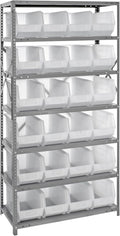 Quantum Storage Systems QSBU-265CL Giant Open Hopper Steel Shelving System, 18" D x 36" W x 75" H, with 7 Shelves and 24 QUS265 Bins, Clear