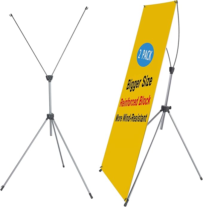 T-SIGN X Banner Stand, Banners & Signs for Business - 23inch x 63inch to 32inch x 78inch Adjustable Banner Holder - Portable Retractable Banner with Bag - Banner for Trade Show & Display (Pack of 2)