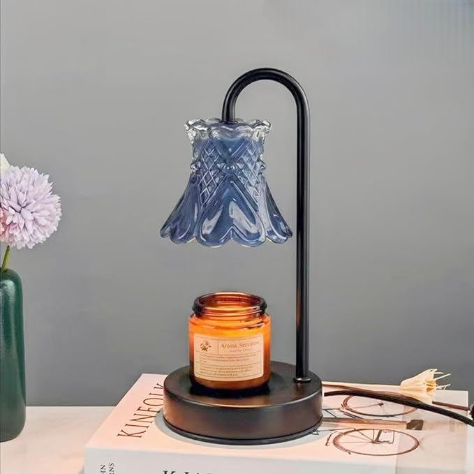 LANFU Candle Warmer Lamp with Dimmable, Blue Flower Lampshade Birthday Gifts for Women Mom, House Warming Gifts New Home Decor, Wax Melt Warmer for Jar Candles （Including Candles and Bulbs）