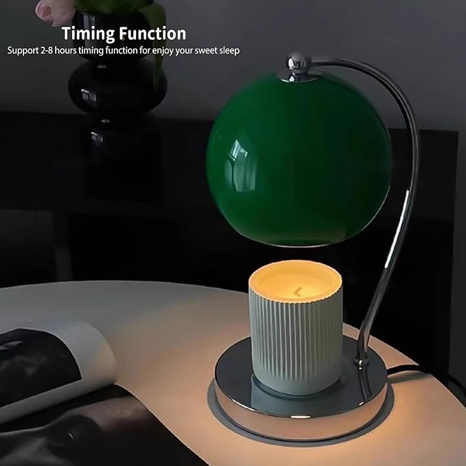 Candle Lamp Warmer, Wide Base Scented Candle Warmer with Timer and Dimmer, Modern Candle Melting Lattern, Home Decor Table Lamp (Green)