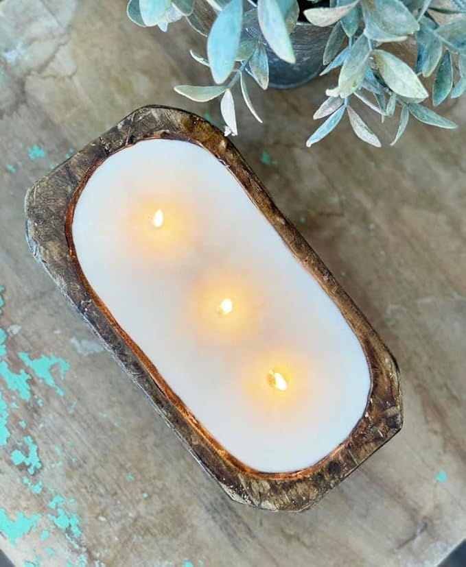 Aira Dough Bowl Candle - Organic, Kosher, Vegan, Hand Carved Wood Bowl Candle w/Aromatherapy Essential Oils - Hand-Poured 100% Soy Candle Wax - Paraffin Free, Long Lasting - Clean Lemon - 13 Ounces