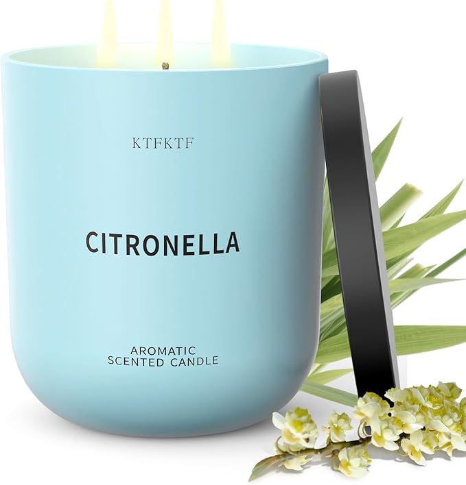 Citronella Candles Indoor Outdoor, 14.2oz Large Scented Candle for Home, Long Lasting Aromatherapy Candles | Non-Toxic Essential Oil & Soy Wax | Natural Herbal & Woody Aroma