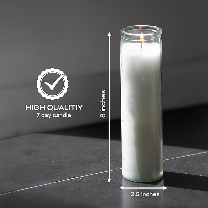 2x8 inch 7 Day White Prayer Candles in Clear Glass Jars, Set of 3 Unscented Devotional Candles, up to 90 Hours Burn, Religious Candles for Vigils, Memorials, Meditation, Emergency