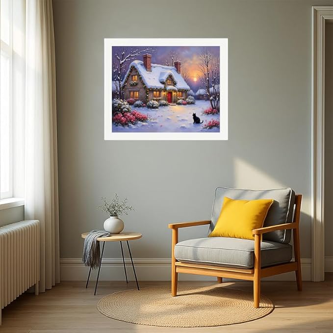 EnLvYY Christmas Cottage Paint by Numbers Adult 16x20 Inch, DIY Acrylic Painting Kit for Beginners, Winter House Night Scene Wall Art Home Decoration, Gift for Family and Friends, Unframed