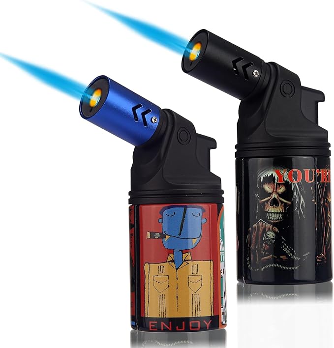 HONEST Two Pack Lighter Single Power Jet Flame Butane Lighters Refillable Adjustable Gas Lighter Windproof Lighters Shipped Without Gas (Black& Blue)
