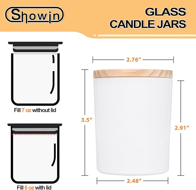 Thick Candle Jars for Making Candles 16 Pcs, 7 OZ Empty Jars with Wood Lids for Candle Making, Sample Container, Glossy White
