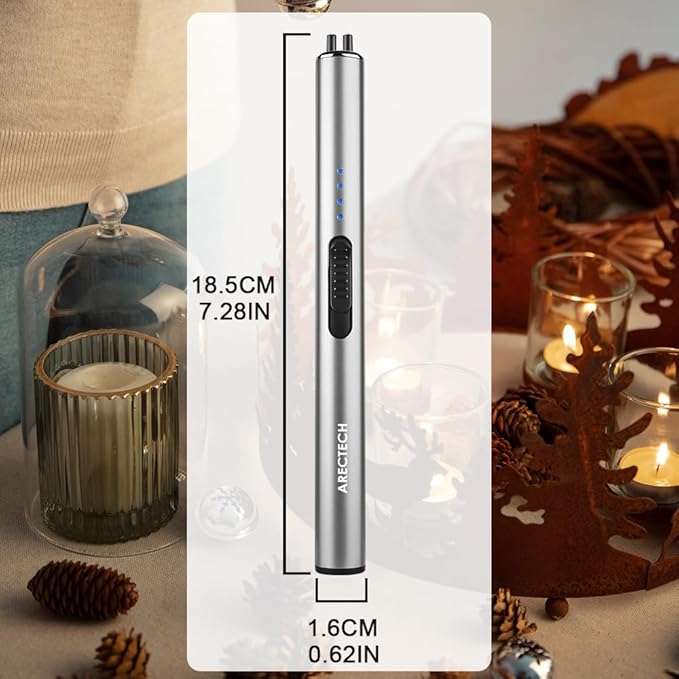 ARECTECH Electric Candle Rechargeable Lighter Arc Plasma Lighters for Candle Kitchen Camping Christmas Type-C Silver