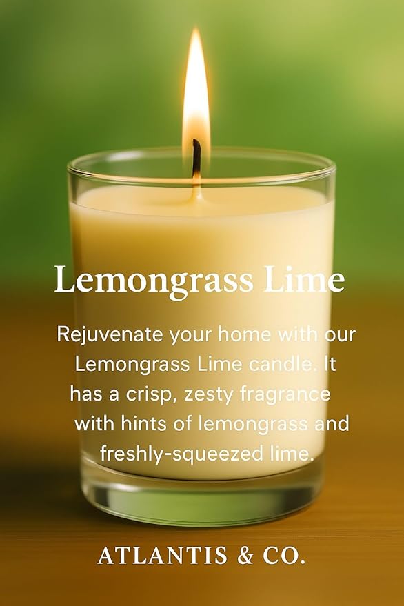 Lime Lemongrass Scented Candle, 8oz Soy Jar with Long-Lasting Burn, Giftable, Holidays,Birthdays