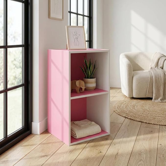 Furnifact Pink White Bookcase with Wooden Construction, Modern Design, Durable Material, Stylish Storage Solution for Home Office or Living Room