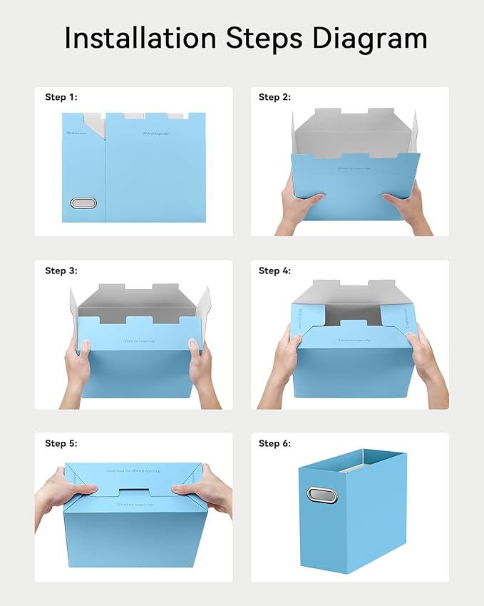 Oterri File Organizer Box, Portable Collapsible Cardboard File Folder Organizer with Handle for Letter Size Hanging Files, Document Storage Box for Home Office & Classroom (4 Packs, Blue)