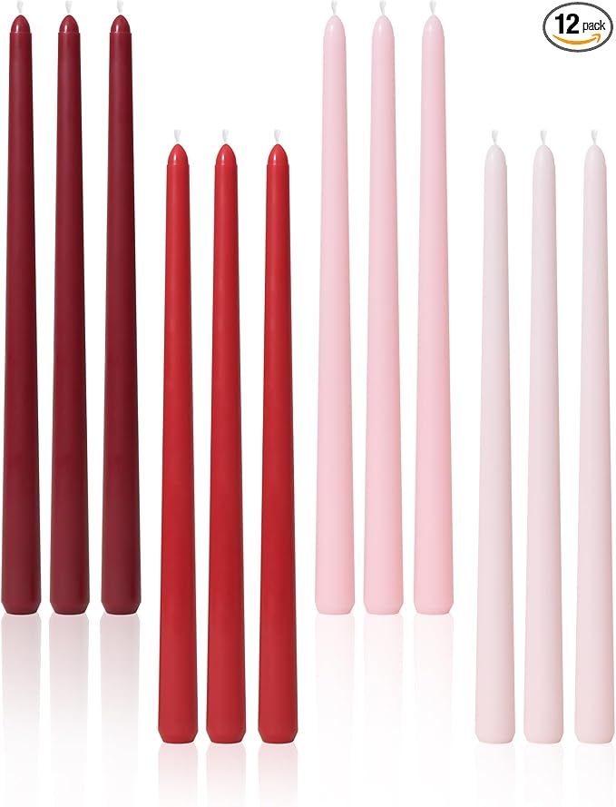 Viyffo Taper Candles, 12 Inch, 12 Pack, Red Ombre – Unscented, Smokeless Design, Up to 8-Hour Burn – Tall Candlesticks for Table Decor, Weddings & Dinners