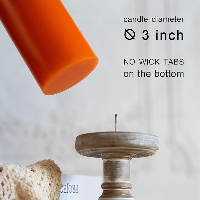 MOZEAL 3" x 6" Hand-Poured Unscented Orange Pillar Candles,Dripless Candles Set of 3,Long Lasting Burning,Approx 100 Hours Burn Time for Thanksgiving,Halloween,Fall and Home Decor