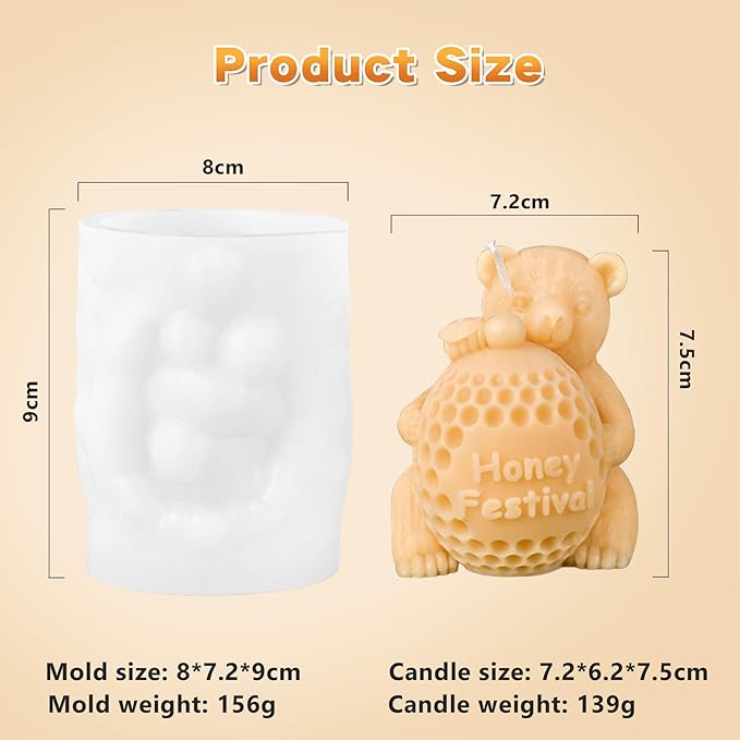Bear Honeycomb Candle Mold for DIY Candle Making Resin Casting Plaster Polymer Clay– Perfect for Honey Festival and Gifts