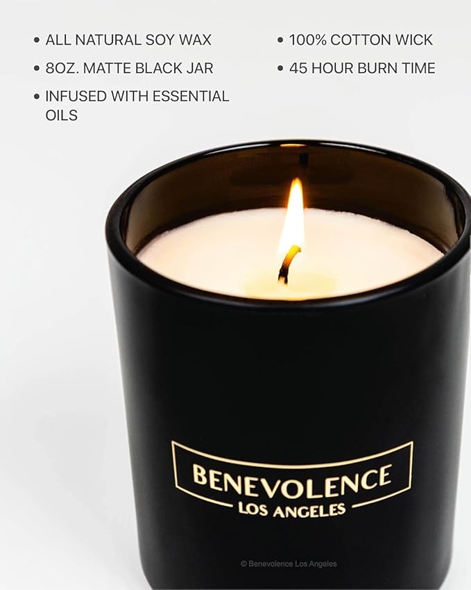 Benevolence LA Eucalyptus & Chamomile Christmas Scented Candles | Soy Candles, Black Candle for Home | Holiday Candle Gifts for Women and Men | Home Fragrance | Aromatherapy | 8oz, 45 Hour Burn
