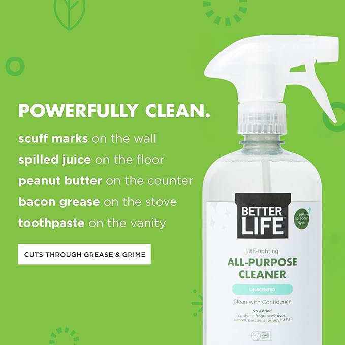 Better Life All Purpose Cleaner - Multipurpose Home and Kitchen Cleaning Spray for Glass, Countertops, Appliances, Upholstery & More - Multi-surface Spray Cleaner - 24oz (Pack of 2) Unscented