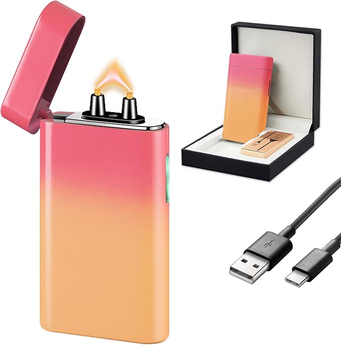 SKRFIRE Plasma Lighters Arc Lighter USB Rechargeable Lighters Windproof Electric Lighter with Multi-Mode Flashlight, Digital Battery Display, Perfect for Camping, BBQ Outdoor Survival（Pink Orange）