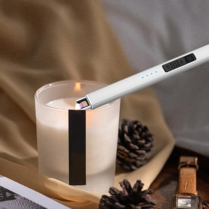 ARECTECH Electric Candle Lighter with Type-C Cable Birthday Gift for Man Women Wife Rechargeable Plasma Arc Lighters for Candle Camping Kitchen Stove Silvery