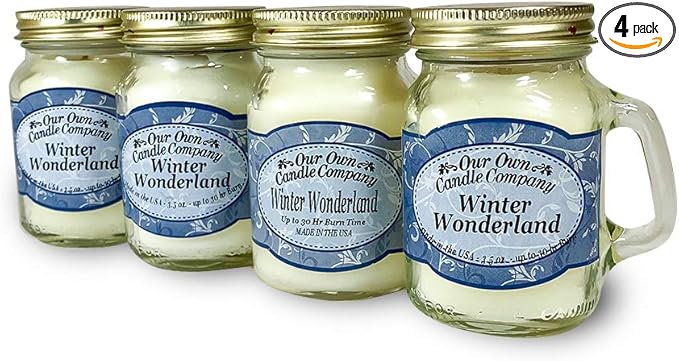 Winter Wonderland Scented Mini Mason Jar Candle by Our Own Candle Company, 3.5 Ounce (4 Pack)