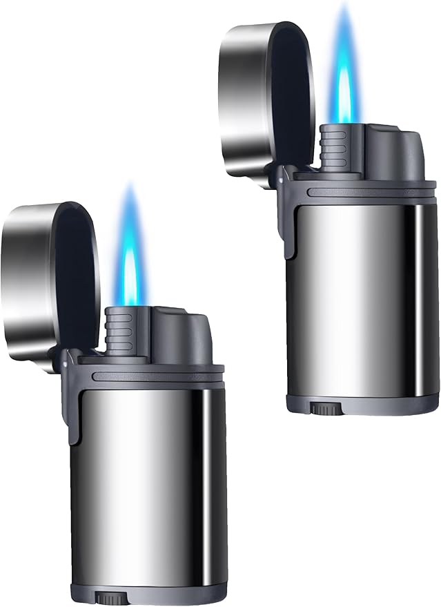 Urgrette 2 Pack Torch Lighter Refillable Butane Lighters Single Jet Flame Mini Pocket Lighter Gas Adjustable Flame for Camping BBQ Grill Candle Party (Without Fuel)