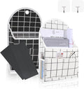 2 Pack Wall Hanging Storage Bag with Pocket, Fabric Organizer Basket with Sticky Hook, Over the Door Caddy Organizer Box for Closet Dormitory Bedroom Bathroom Kitchen (Black Plaid + White Plaid)
