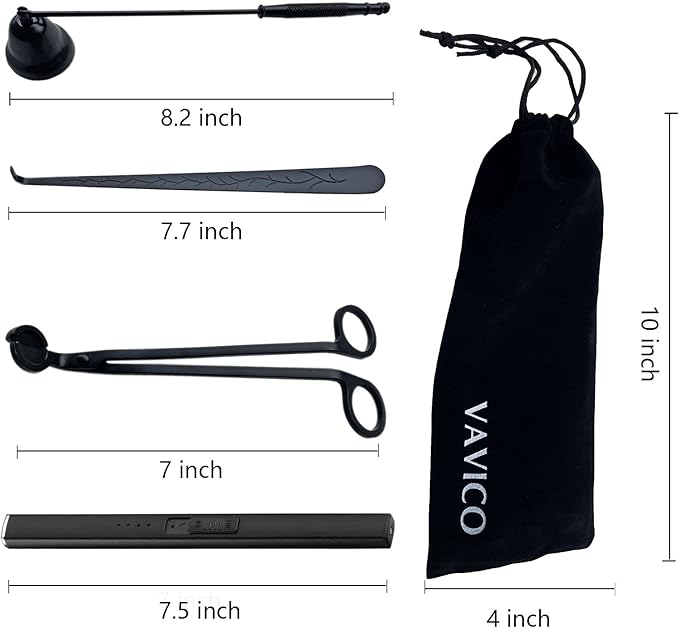 Candle Wick Trimmer Cutter Snuffer Arc Lighter Set Candle Care Kit Electric Plasma USB Rechargeable Long Windproof Lighter Candlesnuffer Candles Wicks Dipper (Matte Black)