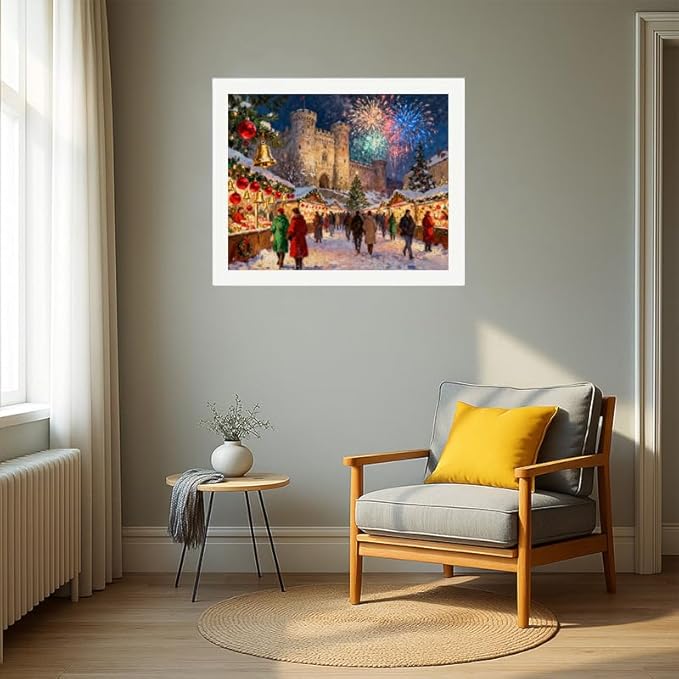 EnLvYY Christmas Market Paint by Numbers Adult 16x20 Inch, DIY Acrylic Painting Kit for Beginners, Castle Fireworks Holiday Night Scene Wall Art Home Decoration, Gift for Family and Friends, Unframed