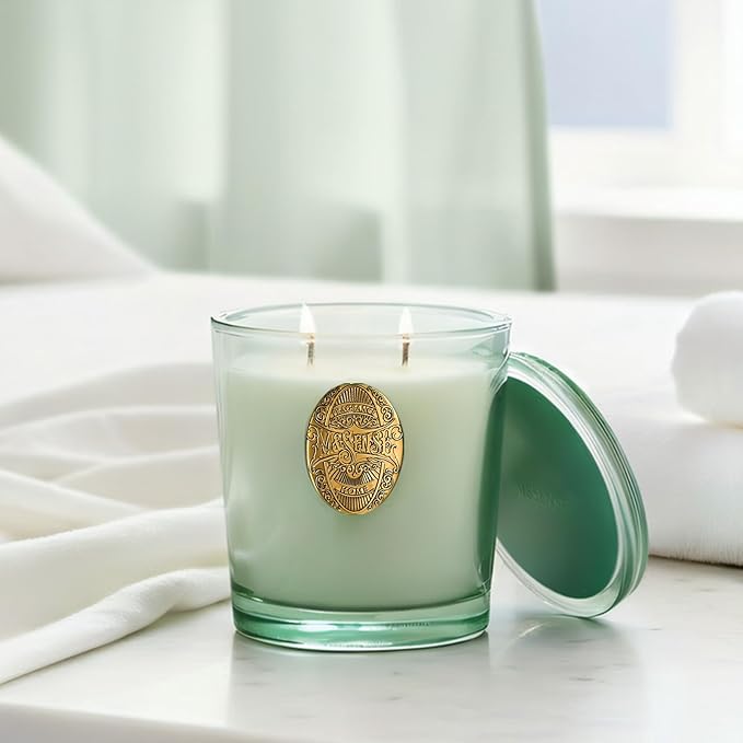 M&SENSE Large Two-Wick Clean Soy Candle | Fresh Linen & Neon Blue | 19.8 oz, 120H Burn Time | Luxury Scented Candle for Relaxation, Gifting, Home Décor | Ideal for Bedroom, Office, Party Ambiance
