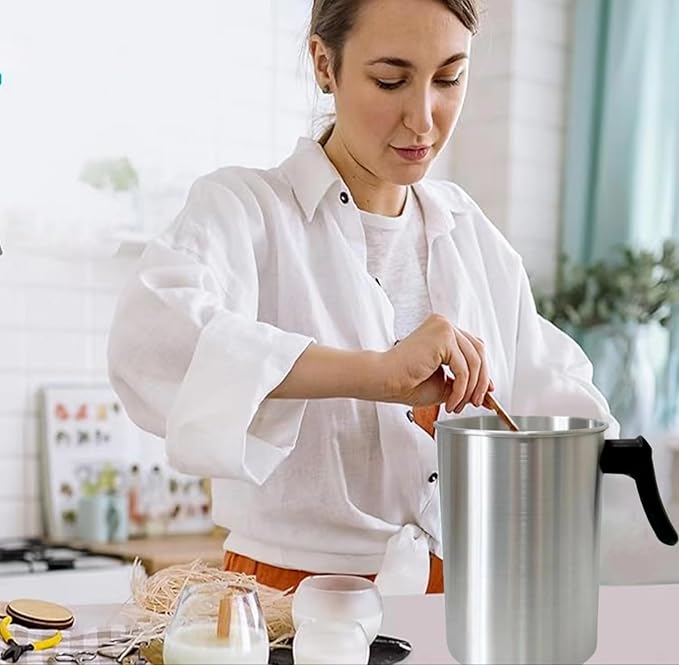 Candle Making Pouring Pot 3L Candle Wax Melting Pot Large Candle Pouring Pitcher Heat-Resistant Handle Dripless Pouring Spout Candle Jars, Wicks, Stickers Wicks Holders Large Candle Pouring Pot