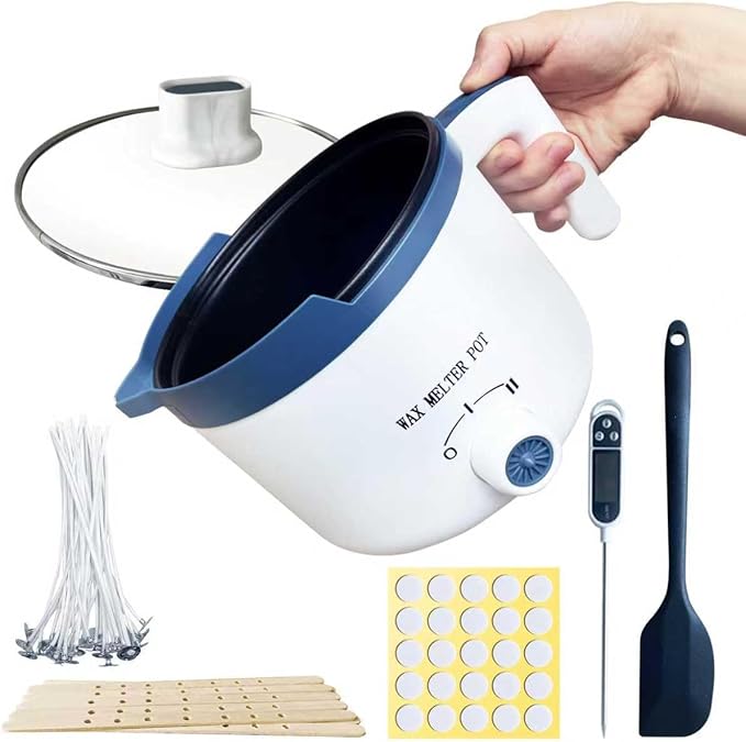 Ksedcon Wax Melter for Candle Making with Pouring Spout, Electric Wax Melting Pot Kit Included Wicks, Wick Stickers, Centering Device, Stirring Spoon