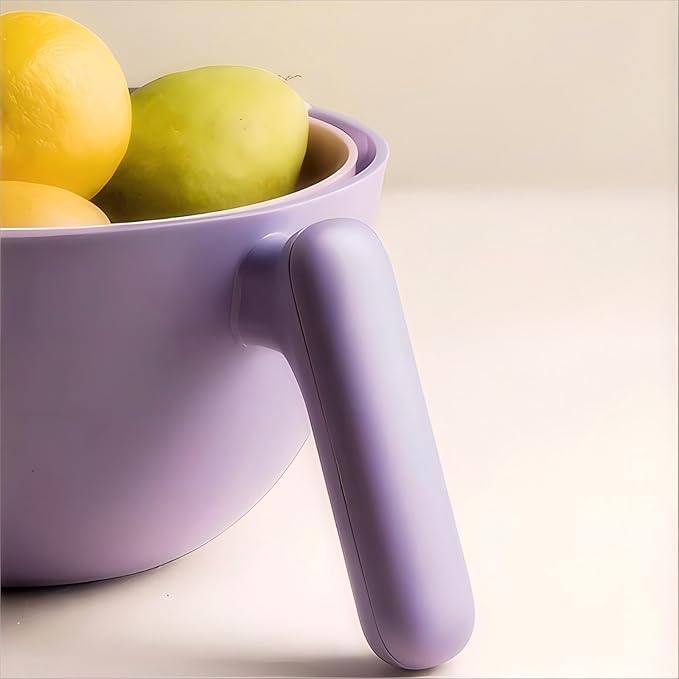 2-1 Kitchen Colander Rotating Washing Basket with Handle -home & kitchen Food Strainers and Colanders-Pasta Strainer-fruit and vegetable washing bowl-kitchen must haves (Lilac Purple)